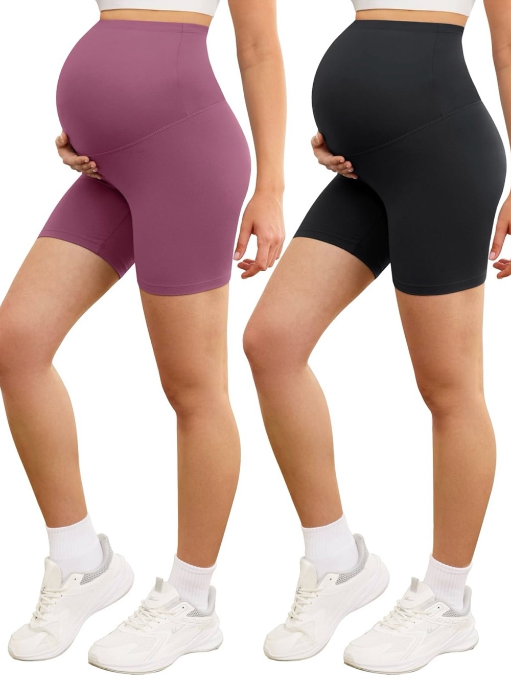5” Maternity Bike Shorts - (2) Plum and Black